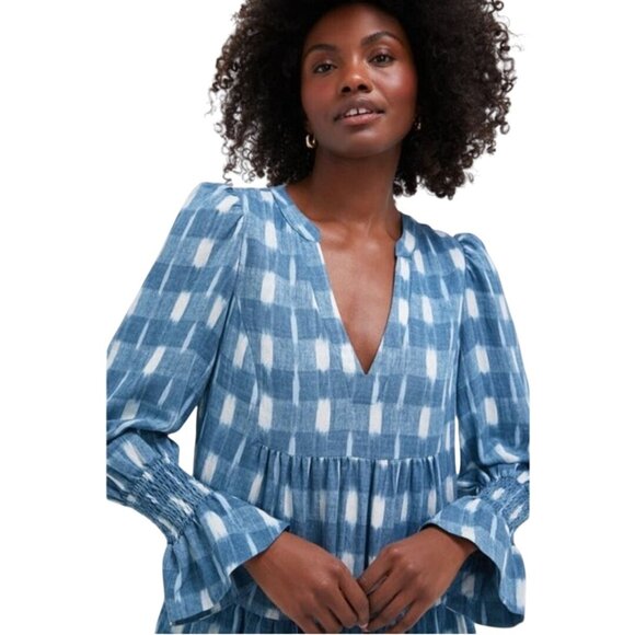 Tuckernuck NWT Pomander Place Blue Ikat Kenzo Ruffle Swing Dress Size M - Picture 5 of 14